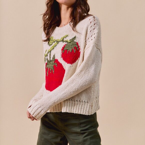 SO ME Tomato Graphic Knit Sweater Cream Red Green Garden Girl Cottagecore Y2K - Picture 4 of 10